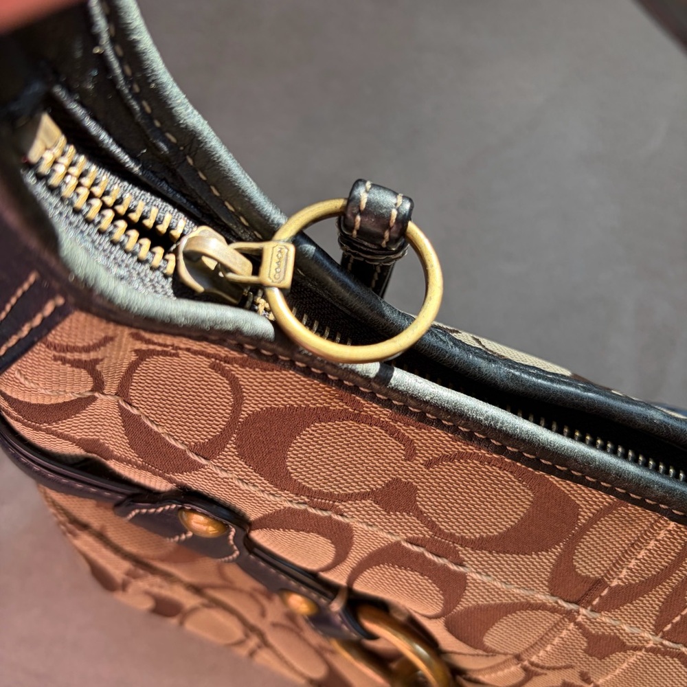 Vintage Coach Signature Brown Black Shoulder Monogrammed Ergo Hobo Bag Y2K - Picture 15 of 17